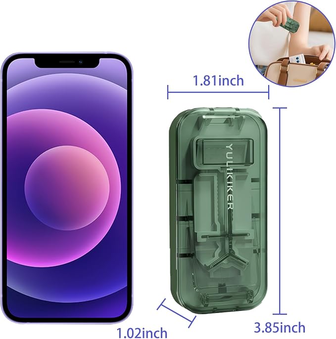 Precision Pill Cutter with Centering Guide - Multi-Angle Tablet Splitter for 1/2, 1/3 & 1/4 Cuts, Includes Pill Crusher & Storage Compartment (Transparent Green)
