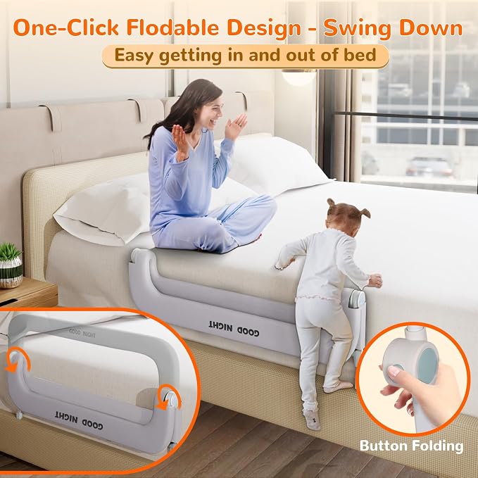 Bed Rail for Toddlers, 32 Inch Toddler Bed Rails, Bed Rail for Baby(Grey) | Adjustable Heights, Folding up Portable, Safe Metal Frame, For Baby, For Crib, Twin, Bunk, Full Size, Queen & King Bed