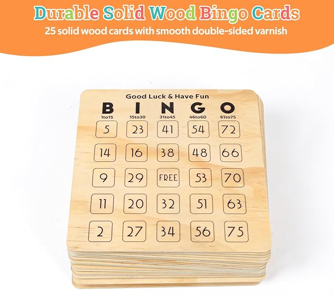 Deluxe Wooden Bingo Game Set with Large Metal Bingo Cage, 25 Reusable Bingo Cards, 75 Wooden Bingo Balls & Number Board, 700 Chips – Bingo Game for Adults, Family Game Night & Large Groups