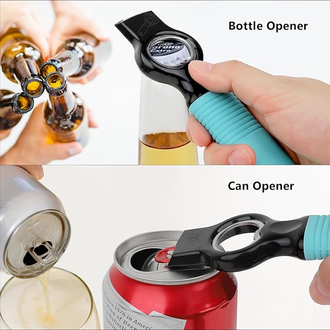 2-Pack Magnetic Beer Bottle Opener & Soda Can Opener, 2-in-1 Bottle Opener and Can Tab Opener Tool for Bartender, Long Nails, Arthritis, Seniors, Silicone Handle with Build in Magnet - Aqua