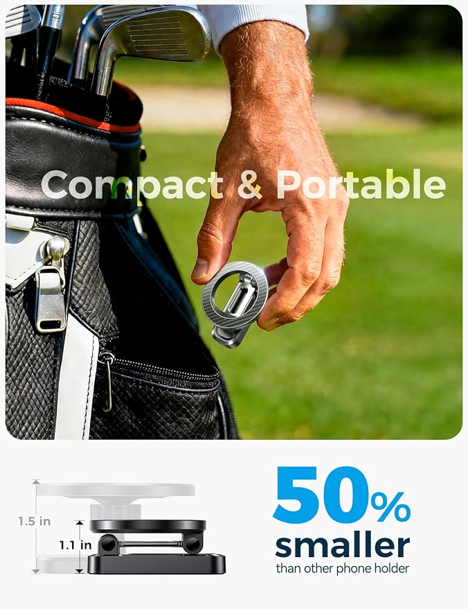 JOYROOM Upgraded Double-Fold Magnetic Golf Cart Phone Holder | Golf Gifts for Men Him Golfers dad, 2026 Golf Cart Accessories Compatible with MagSafe iPhone 17-12 for Club Car, Silver