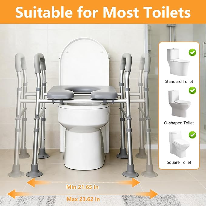 Toilet Seat Raised with Handles for Seniors, 440 Lbs Heavy Duty | Adjustable Raised Toilet Seat for Seniors, Elevated Toilet Riser with Handles, Commode Toilet for Elderly, Fit Any Toilet