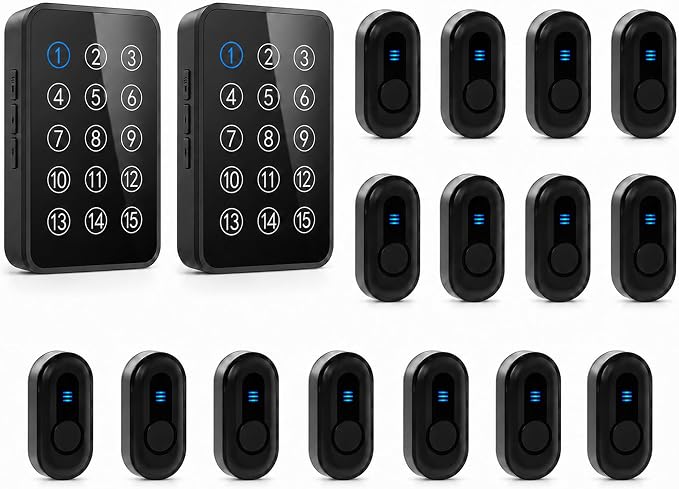 Wireless Caregiver Pager - 500ft Range Nurse Call System with LED Display, 15 Waterproof Call Buttons & 2 Receiver for Elderly, Patients, Disabled at Home, Hospital, Clinic