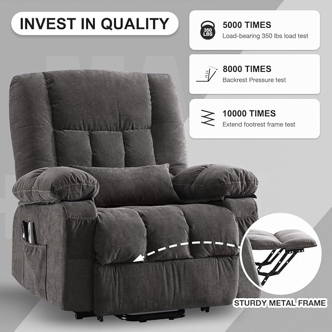 MAHOMICO Power Lift Recliner Chair for Elderly with Vibration Massage and Heating Functions, Electric Recliner Single Sofa with Side Pockets and USB Charge Port, Suitable for Living Room and Bedroom