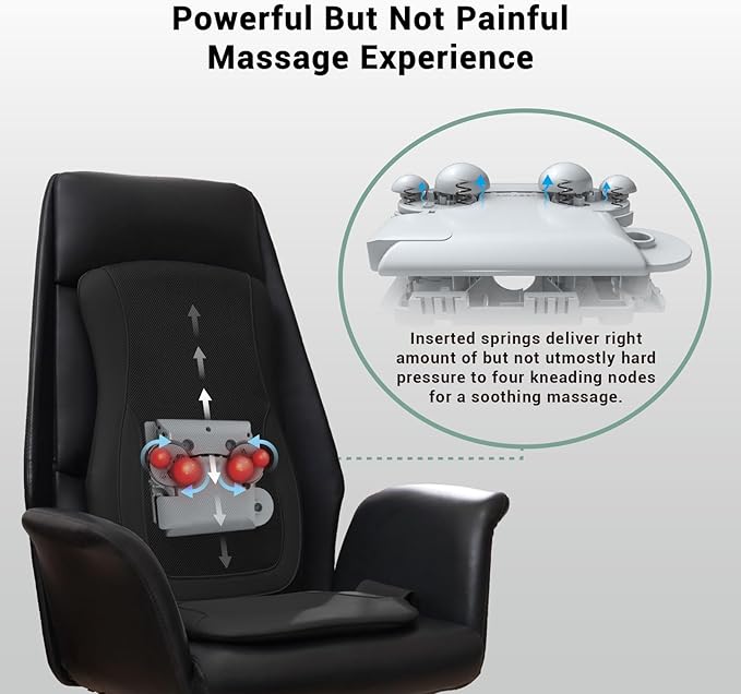 Mynt Black Acupressure Massage Chair Pad with 4 Deep Kneading Nodes, Shiatsu Back Massager for Chair with Heat, Heated Back Massage with a Cushion for Deep Tissue, Gift for Christmas