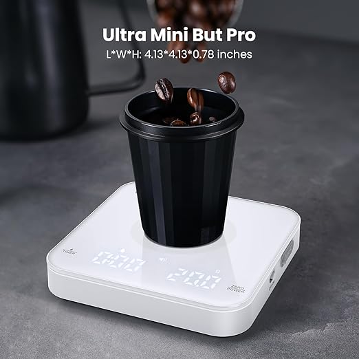 Maestri House S2 Espresso Coffee Scale with Timer, USB-C Rechargeable 2kg/0.1g Precision Shot Scale, Digital Scale for Espresso Brewing(White)
