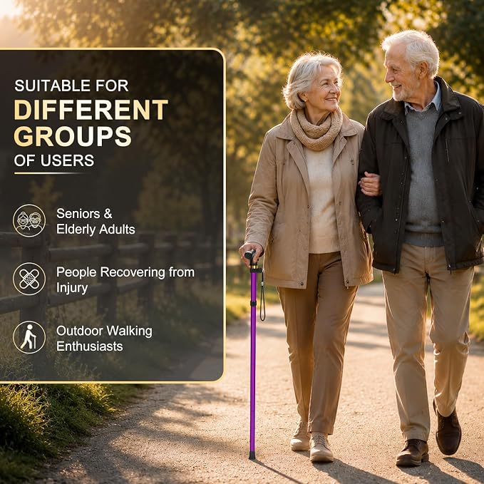 supregear Folding Cane, 5-Level Adjustable Height Walking Stick Lightweight Collapsible Portable Travel Cane with Wrist Strap and T Handle for Elderly Disabled Men Women