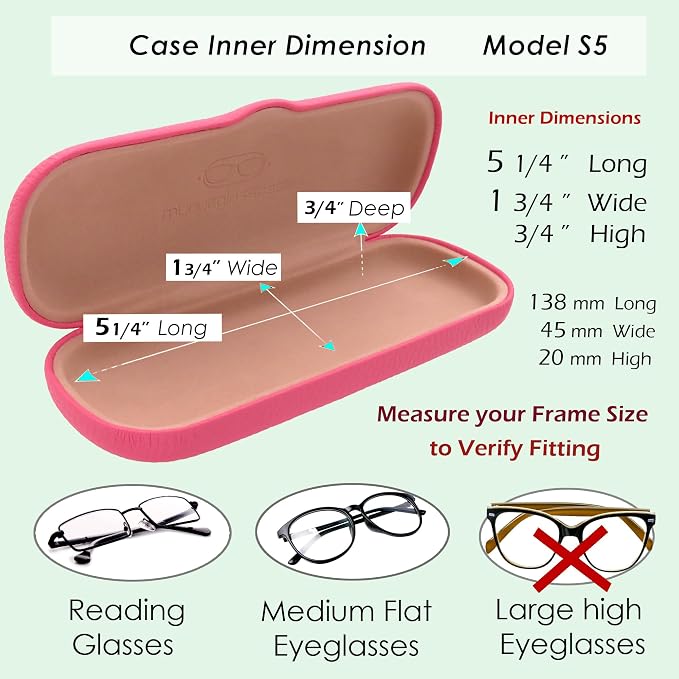 MyEyeglassCase Men Small Glasses case - Eyeglasses Hard Shell Holder Pouch & Cloth-Reading Slim & Narrow Case Heavy Duty