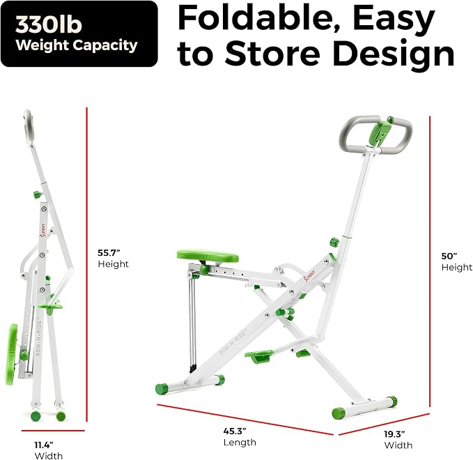 Sunny Health & Fitness Smart Row-N-Ride Glute & Leg Trainer, Foldable Squat Assist Rower with Exclusive SunnyFit App Connection