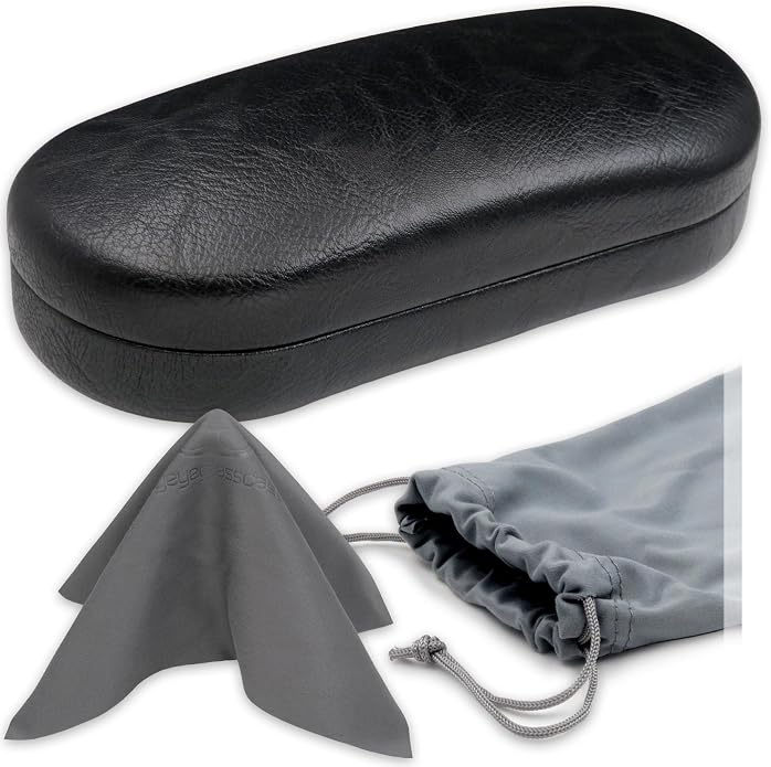 MyEyeglassCase - Large Sunglasses Case - Glasses Holder with Pouch & Cloth - Eyeglass Hard shell Medium - Extra Large frames