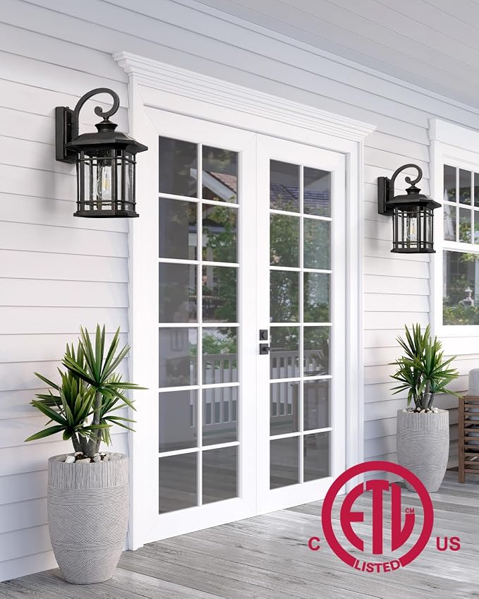 VIANIS 16.7 in Large Oil Rubbed Bronze Porch Lights Outdoor, Dusk to Dawn Outdoor Lights for House, Waterproof Outside Wall Light Fixtures for House, Garden, Garage, Entryway, Anti-Rust