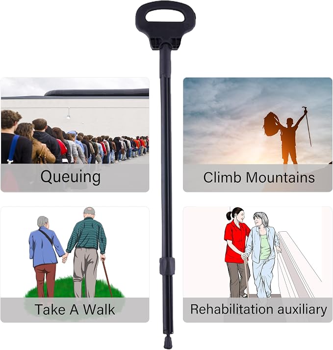 Walking Cane with Seat Folding Lightweight 2-in-1 Portable Walking Stick with Seat for Elderly, Seniors & Handicap, Adjustable, Foldable, Sturdy Tripod Cane Mobility Aid Crutch Chair