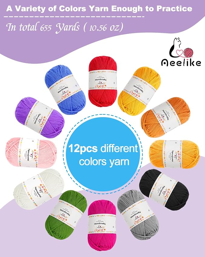 Aeelike Crochet Kit for Beginners Adults Kid, Complete Crochet Kits, Purple | Crochet Kit for Beginners Young and Old, All-inclusive Kit with Crochet Hooks 655 Yards Yarn Instruction Knit Bag, Ideal Gift