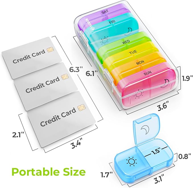 AUVON XL Weekly Pill Organizer 2 Times a Day with One-Side Large Opening Design for Easy Filling, AM PM Pill Box 7 Day, Portable Travel Pill Case for Medication, Vitamins, Fish Oils, Supplements