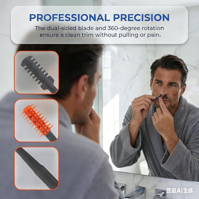 5PCS 2-in-1 Nasal Hair Cutter, Upgraded Nose Hair Trimmer for Men & Women, 360° Rotating Double-Sided Blade, Portable Manual Nose Trimmer with Soft Cleaning Brush