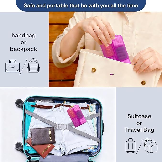 3 Pack Extra Large Pill Organizers with Medicine Labels, Pink Blue Purple | Includes 3 extra large cases with 3x161 labels and 10 compartments each for 7-day planning and travel