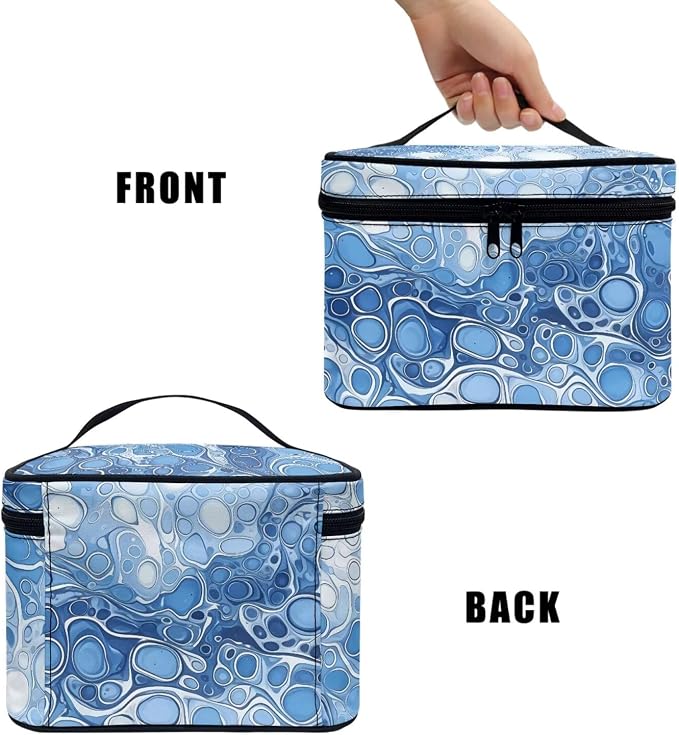 Blue Water Bubbles Large Travel Toiletry Bag for Women Cosmetic Case, Ocean Pattern Zipper Makeup Organizer Toiletries Kit