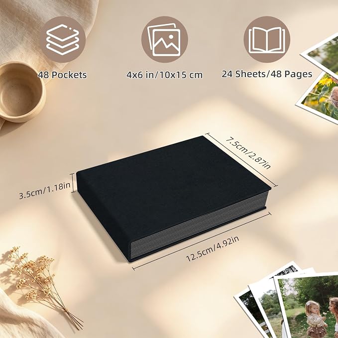 Popotop Photo Album 4x6 48 Pockets for Wedding Gifts,Linen Hardcover Picture Albums for Family Anniversary Baby Vacation Pictures