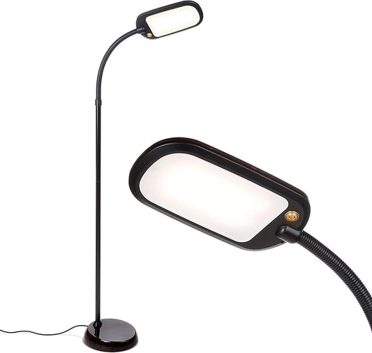 Brightech Litespan Slim LED Floor Reading Lamp - Modern Tall Lamp with Adjustable Gooseneck for Living Rooms & Offices - Dimmable Crafts Work Light - Brown