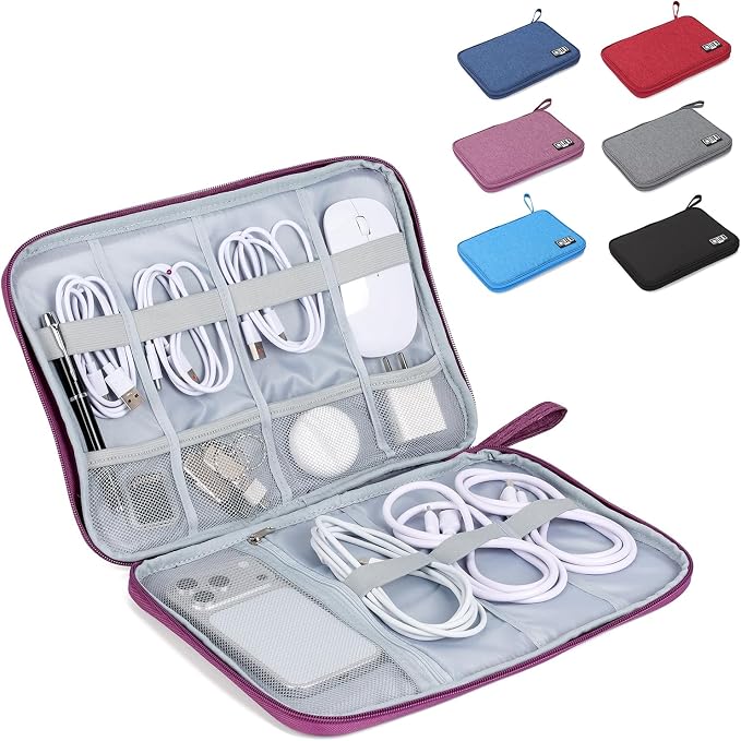 Electronic Organizer Travel Case, Slim Cable Accessories Pouch, Single Layer Tech Pouch & Cord Storage Bag for Chargers, Power Bank, SD Cards - Minimalist Travel Essentials