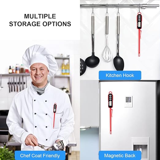 LONICERA Digital Cooking Thermometer for Bread, 5-Inch Probe, Red | 2–3 second instant read, IPX6 waterproof, backlit display, ±2°F accuracy, for bread, dough, liquids, water and meat