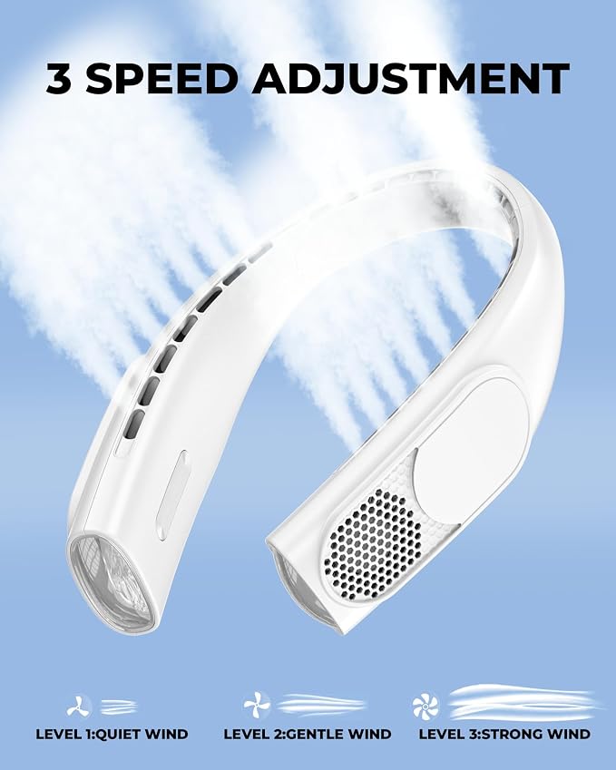 GOTOTO Portable Neck Fans that Blow Cold Air, Wearable Bladeless Neck Fan | Rechargeable 360° Personal Fan Neck Cooler, 3-Speed, LED Display, 4000mAh, Type C, Travel, Outdoor, Birthday Gift for Women