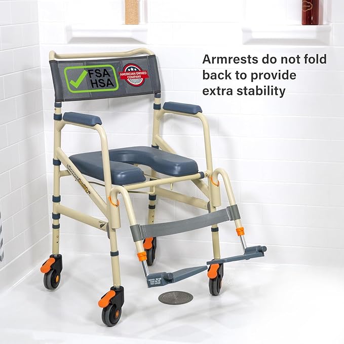 SolutionBased - - Lightweight Aluminum Folding Rolling Shower Chair for Elderly and Disabled - Rolling Commode Shower Wheelchair - Commode - Handicap Shower Chair with Wheels