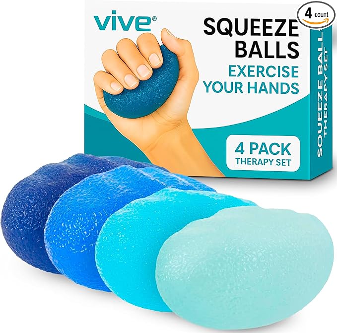 Vive Squeeze Balls for Hand Therapy Set (4 Pack) - Grip Strengthener | Occupational Exercise Equipment for Arthitis, Parkinsons, Stroke, Carpal Tunnel Recovery - Stress Relief Massage Putty Finger