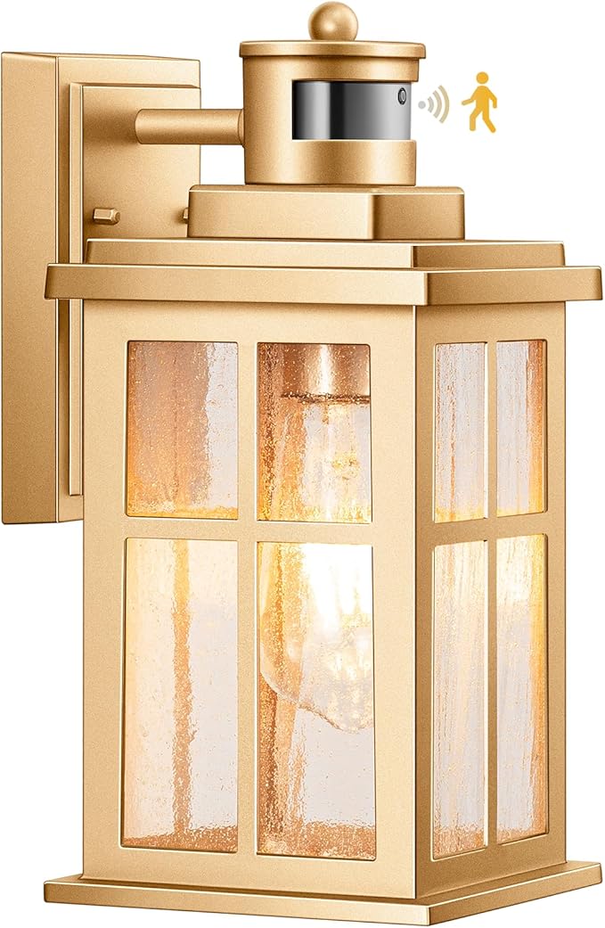 VIANIS Motion Sensor Porch Lights Outdoor, Gold Dusk To Dawn Outside Light Fixtures for House, Modern Exterior Garage Lights Wall Mount Sconce for Front Door Patio with Tempered Seeded Glass Anti-Rust | Durable Aluminum, Waterproof Gold Dusk to Dawn Ou...