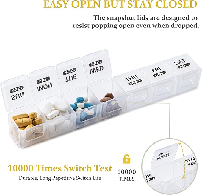 Monthly Pill Organizer, 28 Day Pill Box 1 Time a Day with Dust-Proof Case, Large 4 Weeks a Month Pill Case Container, Daily Vitamin Case Box for Pills/Medicine/Fish Oil/Supplements（White）