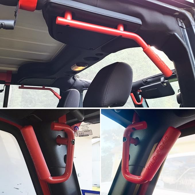 Front & Rear Grab Handle Kit Aluminum Alloy Grab Bar for 2007-2018 Jeep Wrangler JK JKU Rubicon Sport Sahara (Red)