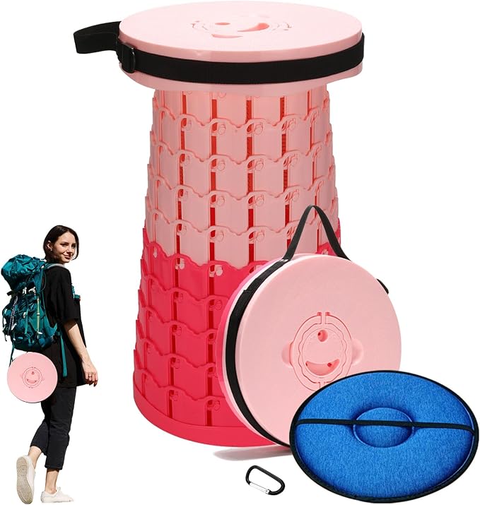 Collapsible Stool with Cushion,1000 lbs Capacity,19.7-in Adjustable Height | Wider & Taller Heavy Duty Portable Telescoping Folding Seat Chair for Adults Camping,Fishing,Travel,Queue Wait,Stadium View