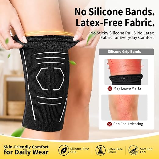 CAMBIVO 2 Pack Knee Brace for Women & Men, Latex Free & Silicone Free Compression Knee Sleeves with Side Stabilizers, Lightweight Knee Support for Arthritis, Meniscus, Walking, Running (Dark Gray, Large)