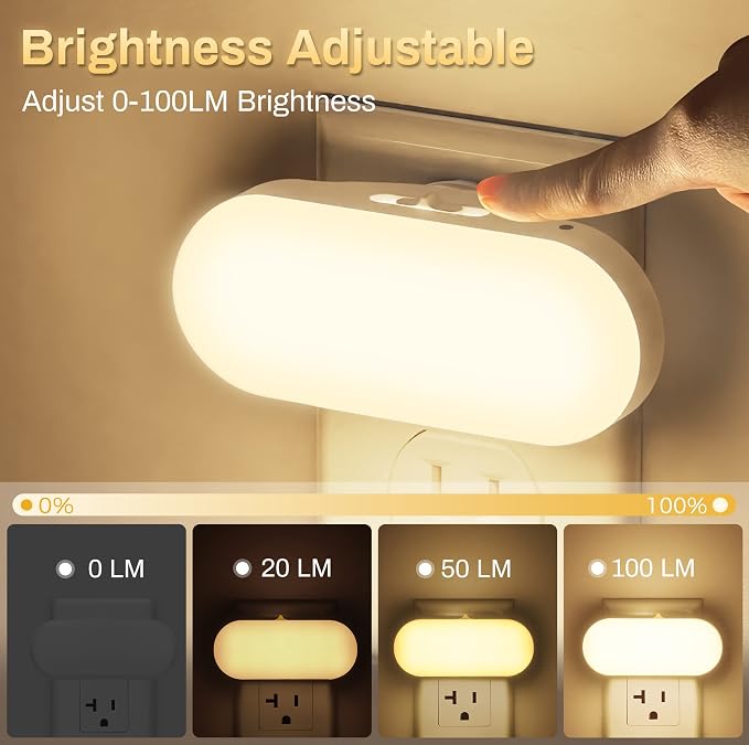 Night Lights Plug into Wall,[2 Pack] 1W 3000K Led Night Light | Dusk to Dawn Sensor,Dimmable Night Light from 0LM to 100LM,for Bathroom Hallway Bedroom Kids Room Stairway