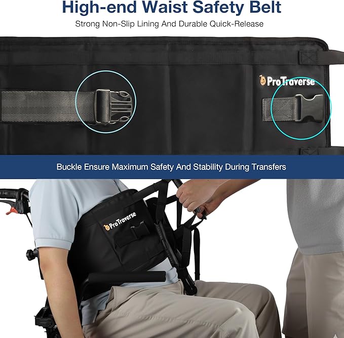 Transfer Sling with 10 Non-Slip Padded Handles – Lift Assist Gait Belt with Safety Waist Strap for Elderly & Injured – Bed, Wheelchair & Floor Transfers, Supports 330 lbs