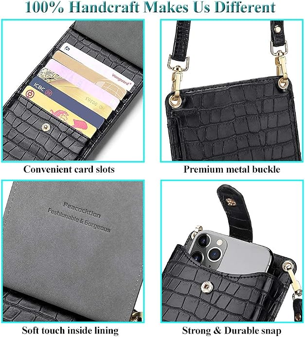 Peacocktion Small Crossbody Cell Phone Purse for Women, Lightweight Mini Small Crossbody Bags for Women with Card Slots