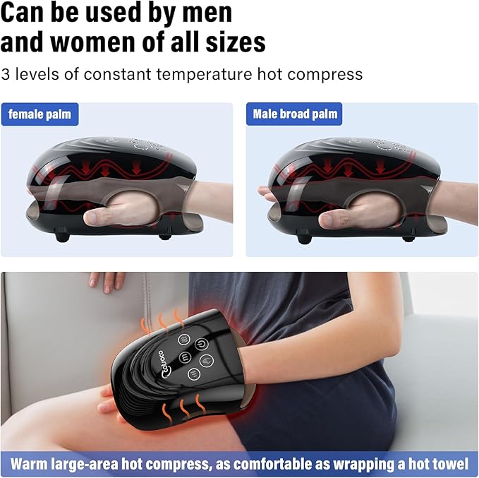 cotsoco Hand Massager - 3Massage Sizes, Cordless Hand Massager with Heat & Compression for Arthritis and Carpal Tunnel, Gift for Men Women Family Friends, Relaxation at Home, Office, Outdoors, Black
