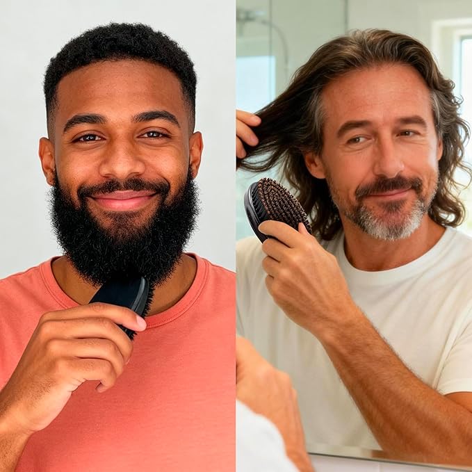 4.3 IN Natural Boar Bristle Beard Brush for Men | Premium Wooden Handle with Boar Bristles, Pocket Travel, Mustache Grooming Tool, for Husband & Father