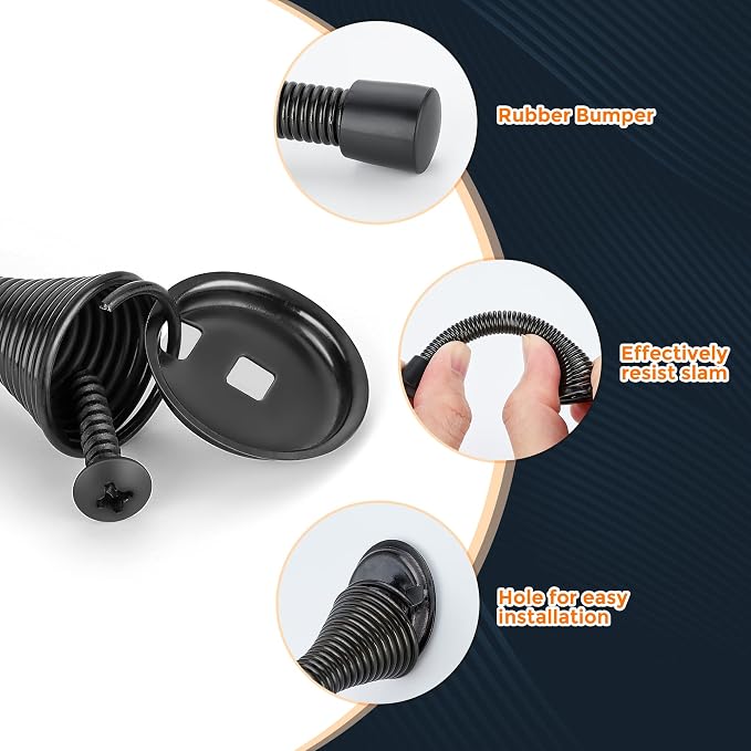 Ravinte Door Stoppers, 30 Pack Black Spring Door Stops with Rubber Bumper, Door Stoppers for Bottom of Door