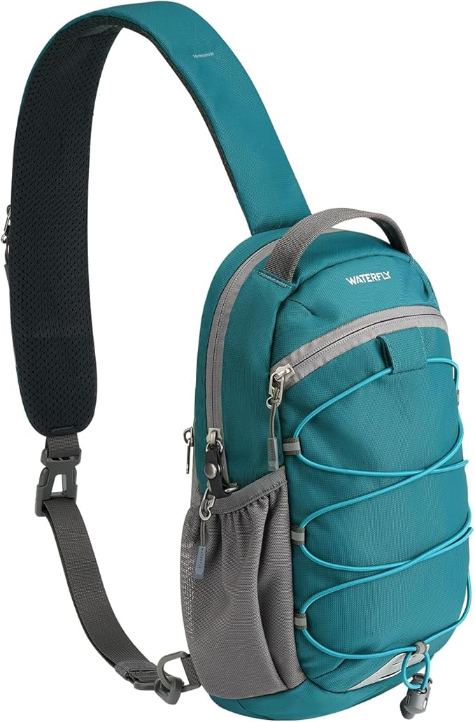 WATERFLY RFID Anti Theft Sling Bag: Small Crossbody Travel Hiking Daypacks | RFID pocket,Multi-compartment pocket,Water-resistant,Adjustable shoulder strap with card pocket,Lightweight nylon