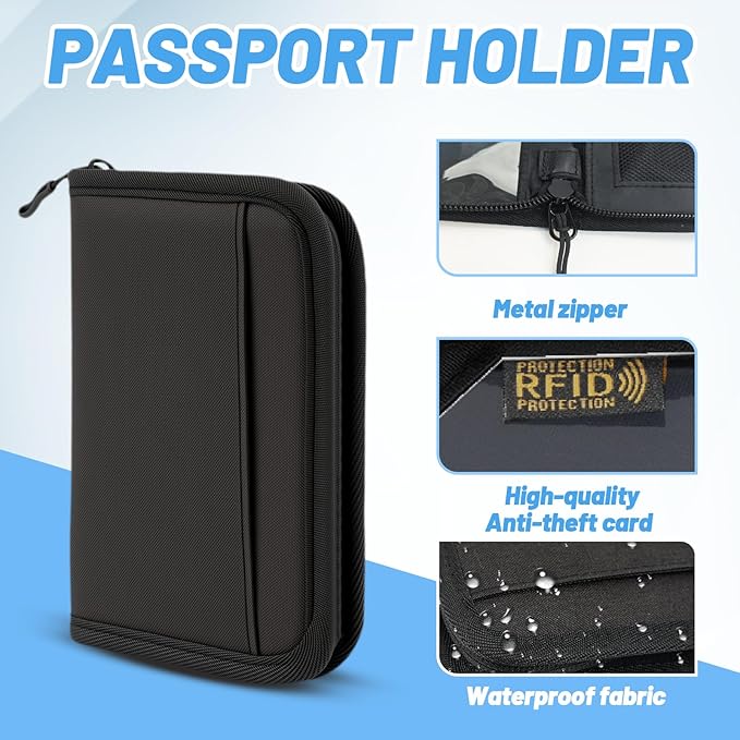 Passport Holder for Travel, RFID Blocking Wallet for Couples Men and Family | Multi-compartment organizer holds passports, cards, tickets, IDs and cash for women, couples and international family travel