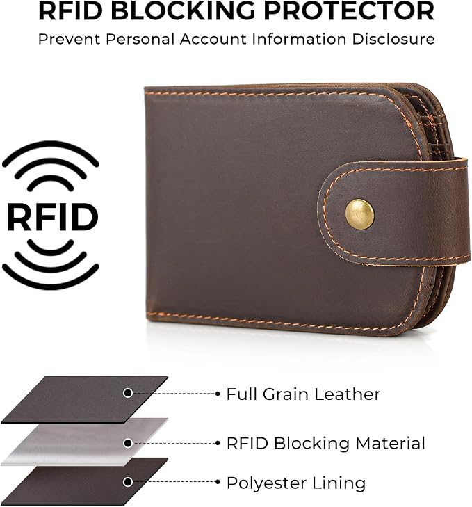 Polare Slim Curve Front Pocket RFID Blocking Italian Real Leather Bifold Wallet for Men (Dark Brown(Snap Version))