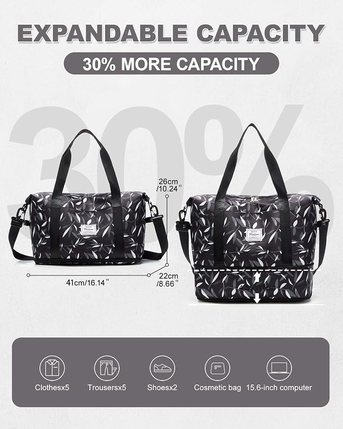 Travel Duffel Bag, Sports Tote Gym Bag, Shoulder Weekender Overnight Bag for Women
