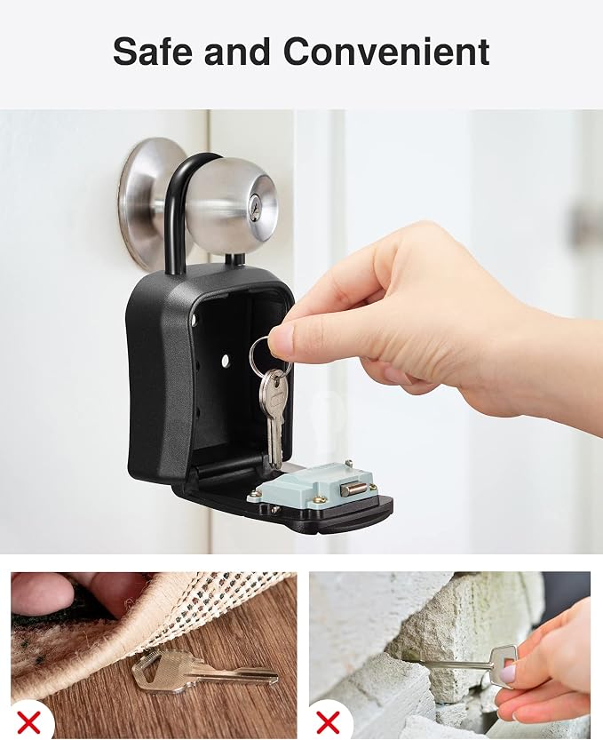Puroma Key Lock Box Outdoor 4 Digit Code Combination Lockbox House, 1 Black | For Contractors Guest Realtor Storage Keys, Portable, Home Wall Mount, Resettable, Combination, Weatherproof, High-capacity