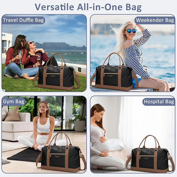 ELONGRIVER Travel Duffle Bag for Women, Weekender Bags, Hospital Bag for Labor Delivery, Lightweight Tote Duffel Overnight Bag with Luggage Sleeve, Airplane Travel Bags with Toiletry Bag,X-Large,Black