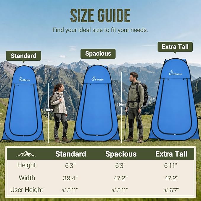 WolfWise Pop Up Shower Tent for Camping Essentials, Compact & Lightweight | Portable Instant Changing Tent with Window & Carry Bag, Privacy Dressing Room Bathroom for Outdoor, 6'3"/6'11" H
