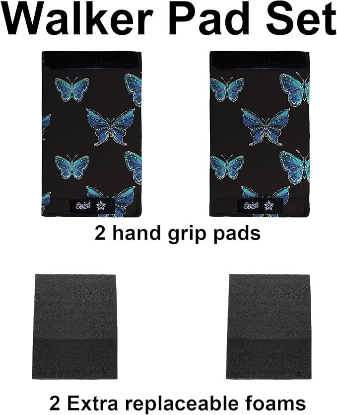 Universal Walker Hand Grip Padded Covers Non-Slip Cushion Foam for Folding Wheelchair Rollator Crutch Handle Pads 2-Pack Blue Butterfly