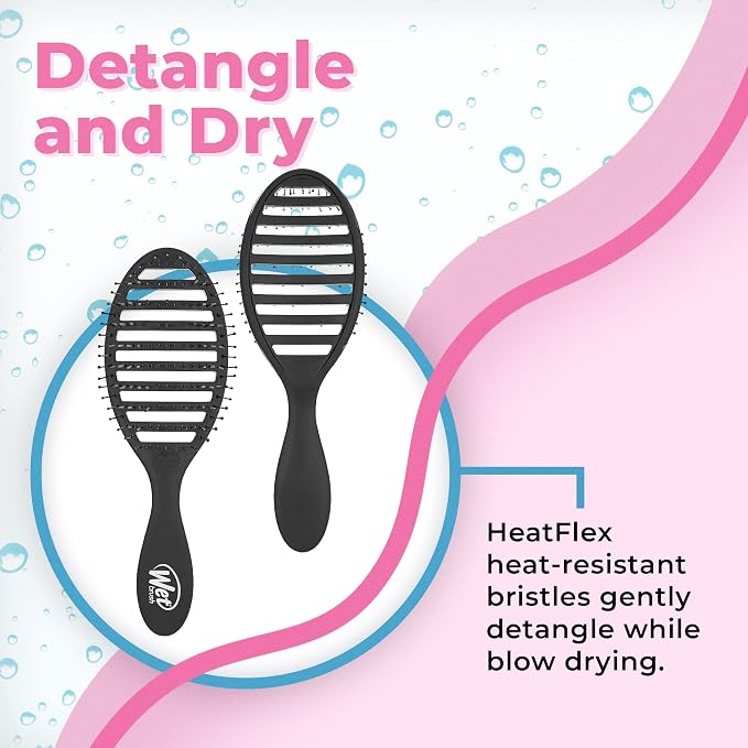Wet Brush Speed Dry Hair Brush, Black, Vented Design & Soft HeatFlex Bristles, Blow Dry Safe, Ergonomic Handle Manages Tangles & Uncontrollable Strands, Pain-Free Hair Accessories (Pack of 2)