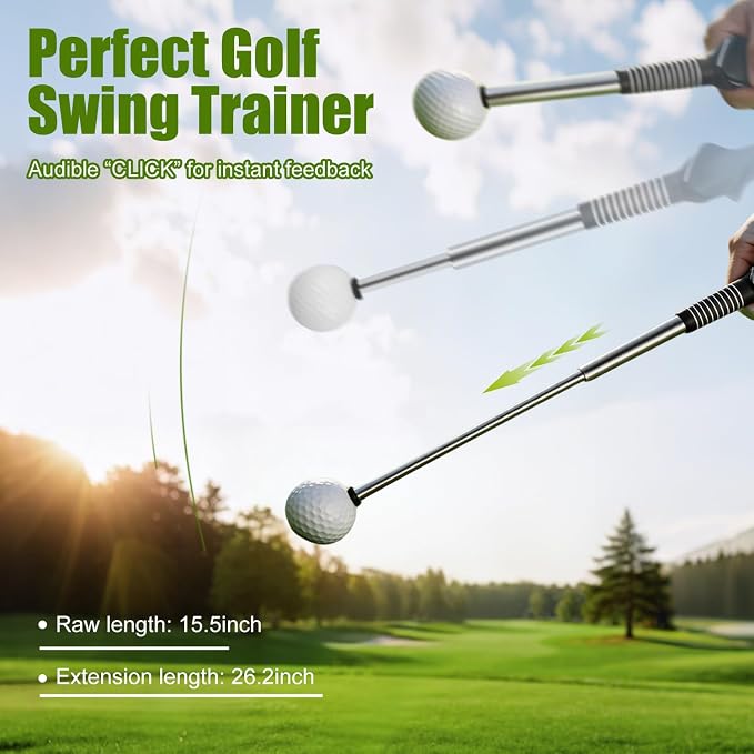 Retractable Golf Swing Aid for Golf Speed Training, Rhythm Click Golf Swing Trainer for Indoor Golf Practice & Outdoor Warm Up, Golf Grip Trainer for Improving Hitting Strength & Tempo | Retractable Golf Swing Aid