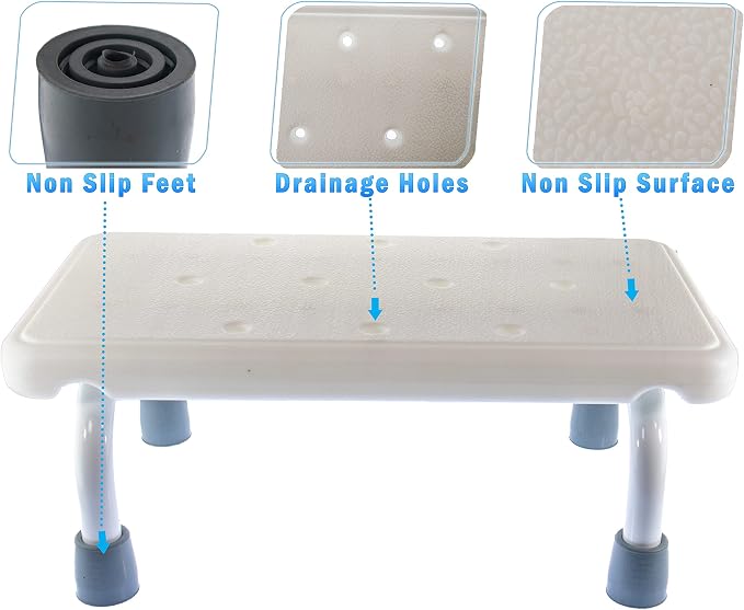 Medical Step Portable Safety Stool w/Non Slip Grip & Drainage Holes, Heavy Duty Medical Stools for Shower Bathroom Toilet Kitchen Bedroom Elderly Handicap Supports 450lbs